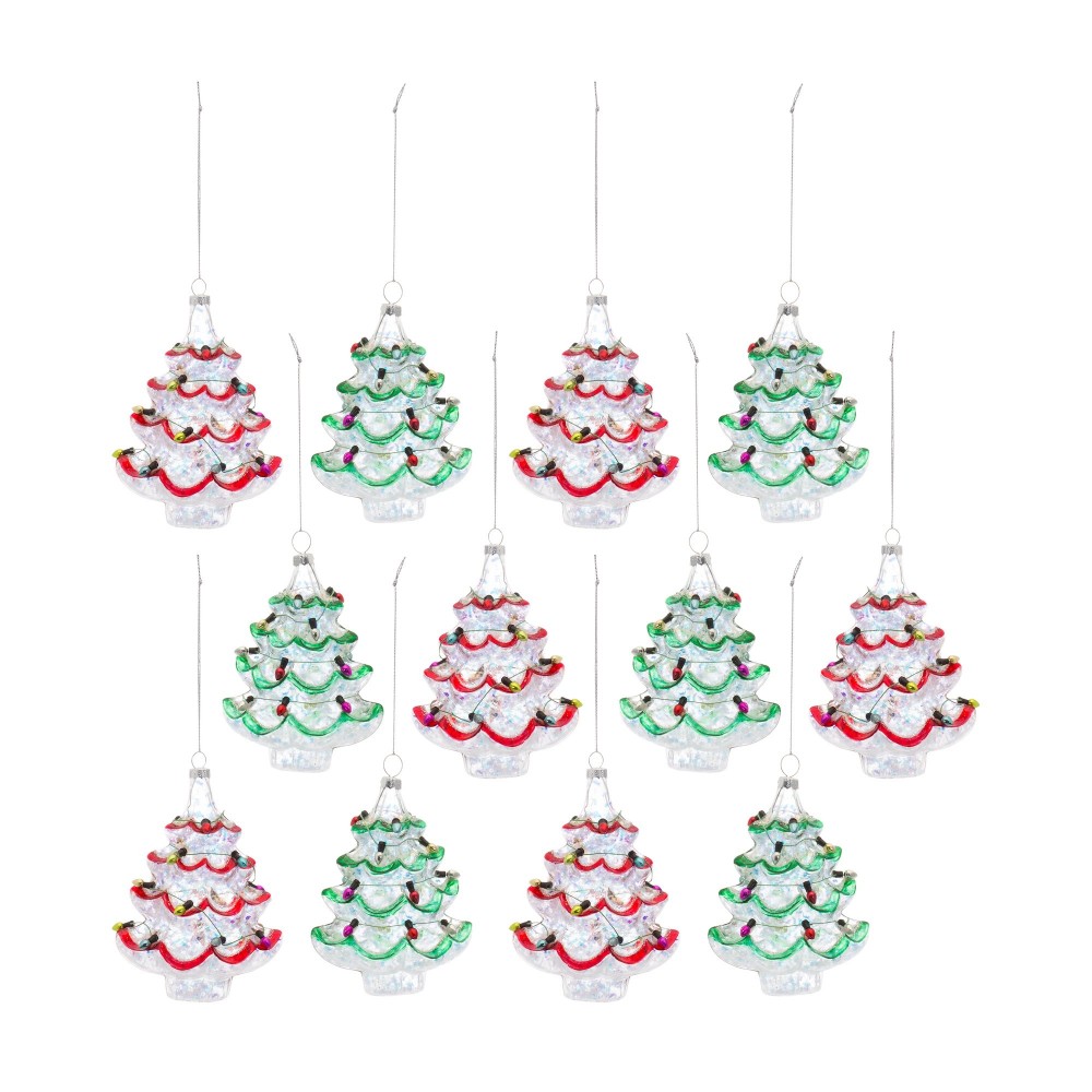 Tree W/Lights Ornament (Set Of 12) 5.25"H Glass