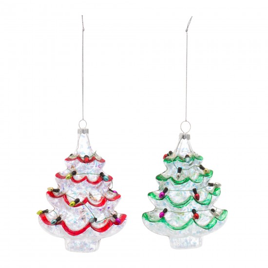 Tree W/Lights Ornament (Set Of 12) 5.25"H Glass