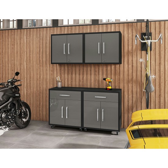 Eiffel 4-Piece Garage Storage Set in Matte Black and Grey