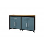 Eiffel Garage Work Station Set of 3 in Matte Black and Aqua Blue