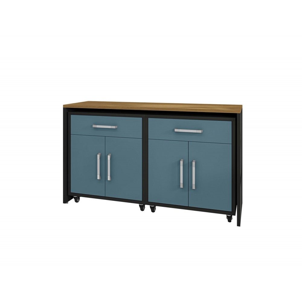 Eiffel Garage Work Station Set of 3 in Matte Black and Aqua Blue