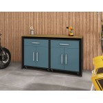 Eiffel Garage Work Station Set of 3 in Matte Black and Aqua Blue