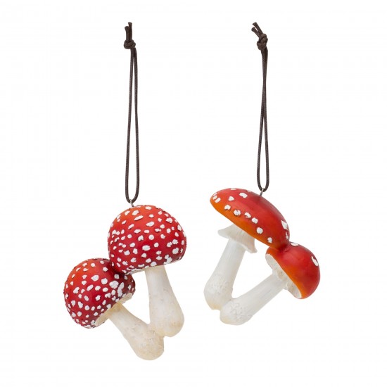 Mushroom Ornament (Set Of 6) 3.25"H, 4"H Resin