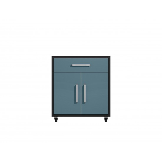 Eiffel Garage Work Station Set of 3 in Matte Black and Aqua Blue