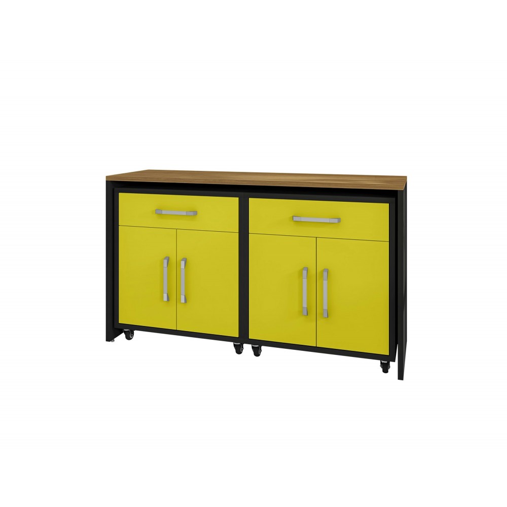 Eiffel Garage Work Station Set of 3 in Matte Black and Yellow