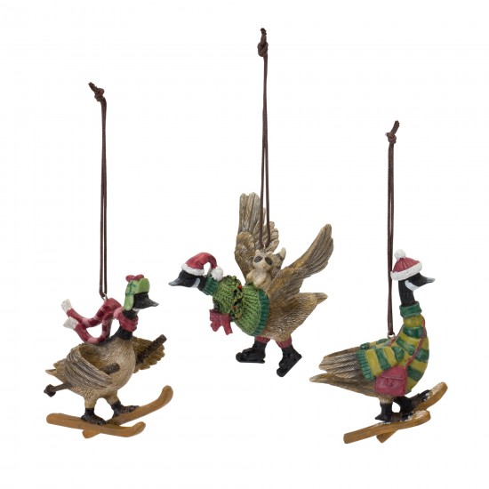 Goose Ornament (Set Of 3) 3.5"H, 4"H, 4"H Resin