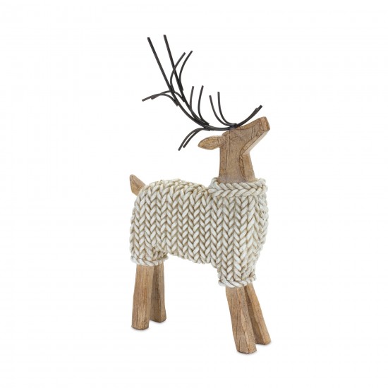 Deer W/Sweater (Set Of 2) 10.75"H, 12"H Resin/Metal, Beige, Brown