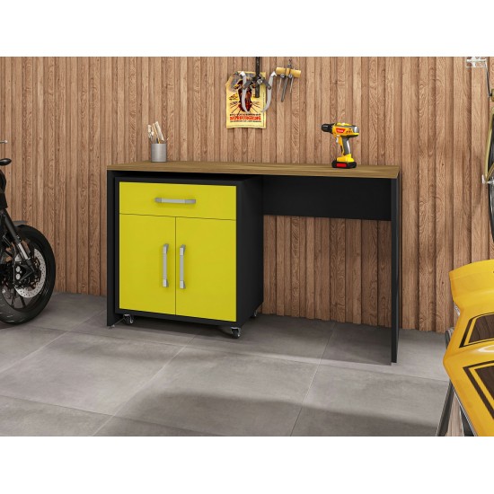 Eiffel Garage Work Station Set of 2 in Matte Black and Yellow