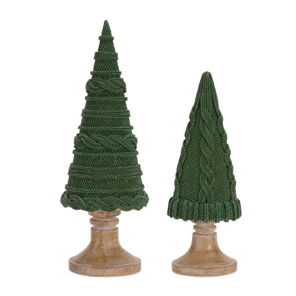 Tree (Set Of 2) 12.25"H, 18.25"H Resin, Green, Brown