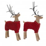 Deer W/Sweater (Set Of 2) 10.75"H, 12"H Resin/Metal, Red, Grey