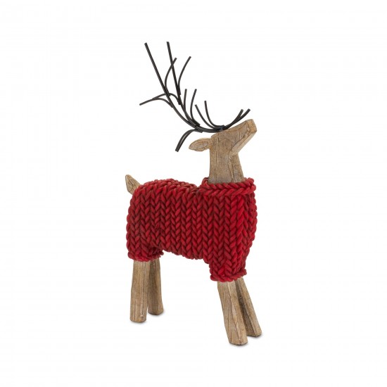 Deer W/Sweater (Set Of 2) 10.75"H, 12"H Resin/Metal, Red, Grey