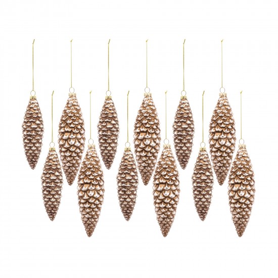 Pine Cone Ornament (Set Of 12) 6.25"H, 7.25"H Glass, White, Brown