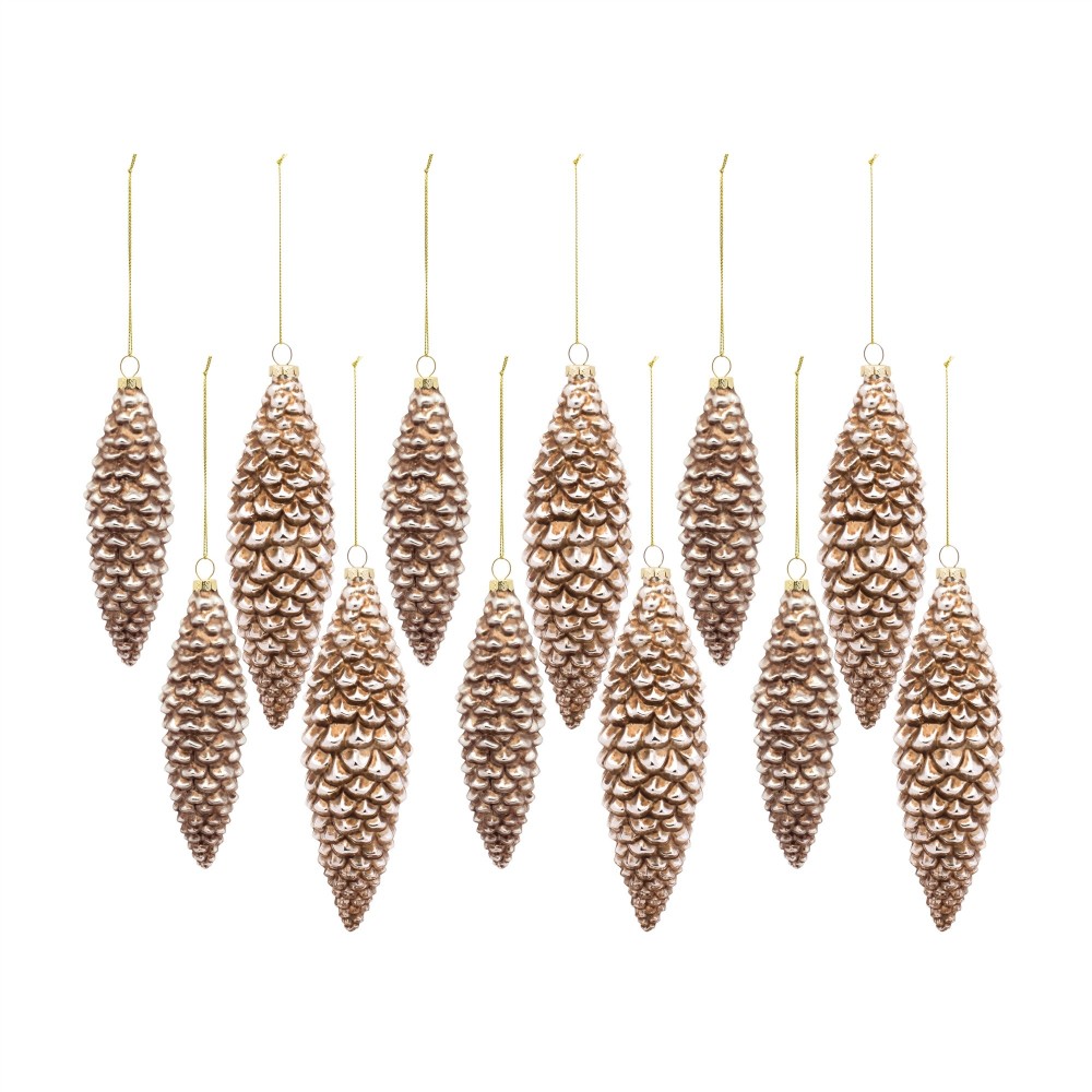 Pine Cone Ornament (Set Of 12) 6.25"H, 7.25"H Glass, White, Brown