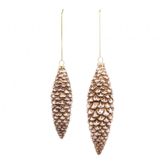 Pine Cone Ornament (Set Of 12) 6.25"H, 7.25"H Glass, White, Brown