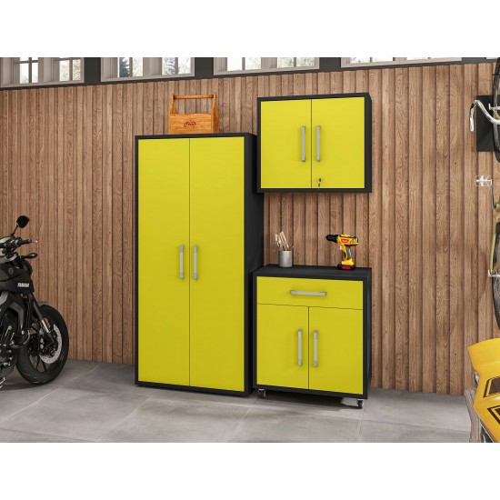 Eiffel 3-Piece Storage Garage Set in Matte Black and Yellow