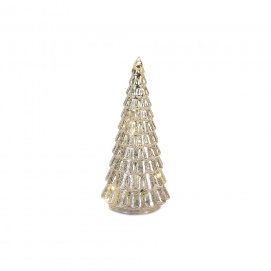 Led Tree (Set Of 4) 6.5"H, 7.75"H, 10"H, 12"H Glass 6 Hr Timer