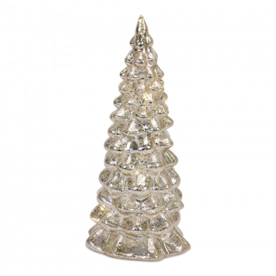 Led Tree (Set Of 4) 6.5"H, 7.75"H, 10"H, 12"H Glass 6 Hr Timer