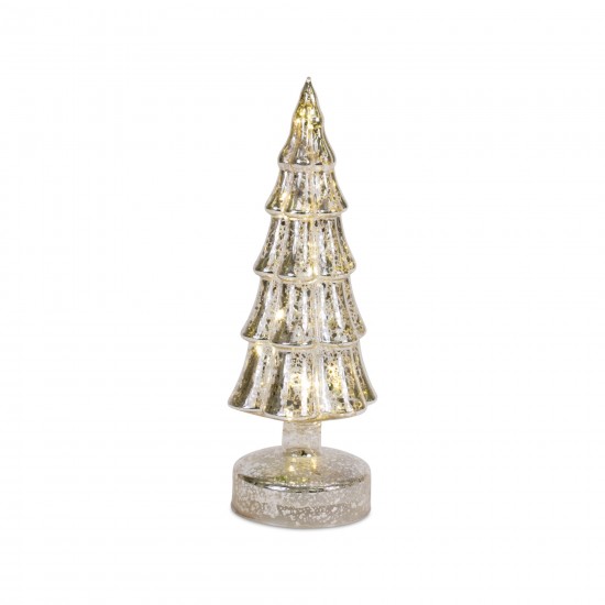 Led Tree (Set Of 3) 8.25"H, 11"H, 13"H Glass 6 Hr Timer