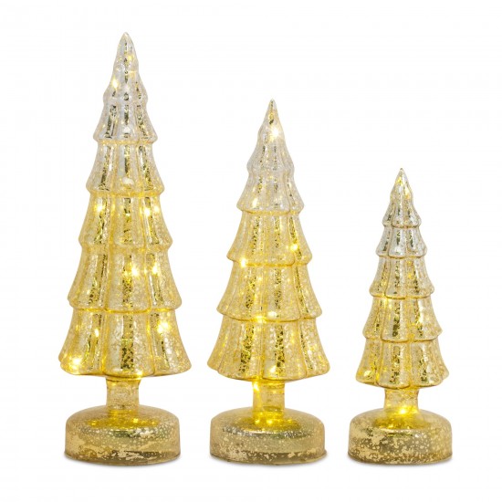 Led Tree (Set Of 3) 8"H, 11"H, 13"H Glass 6 Hr Timer 2 Aa Batteries Not Included