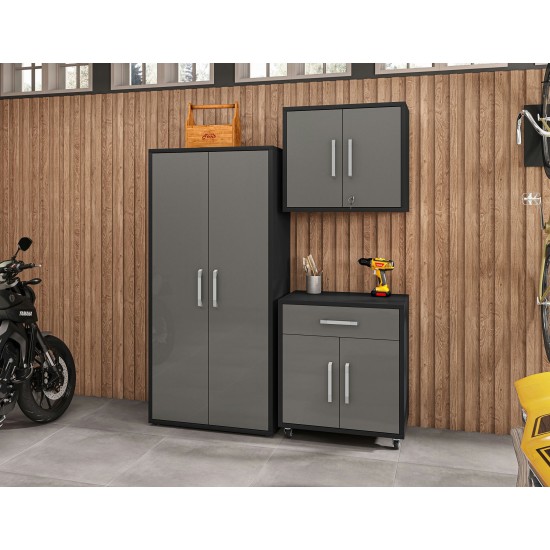 Eiffel 3-Piece Storage Garage Set in Matte Black and Grey