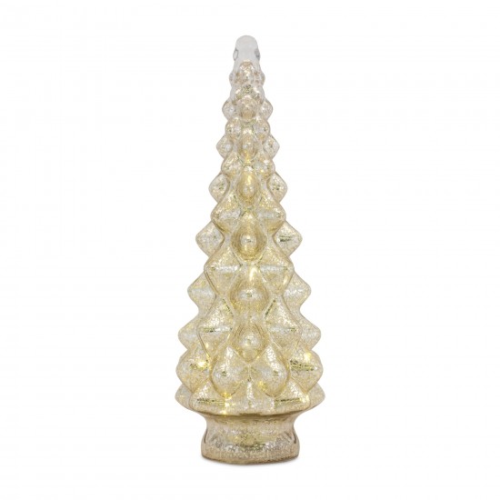 Led Tree (Set Of 3) 10"H, 13.25"H, 15.5"H Glass 6 Hr Timer