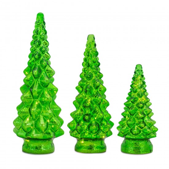 Led Tree (Set Of 3) 10"H, 13.25"H, 15.5"H Glass 3 Aa Batteries Not Included