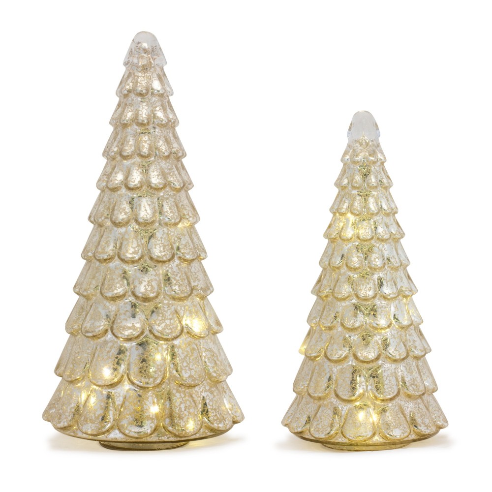 Led Tree (Set Of 2) 12.75"H, 15.75"H Glass 6 Hr Timer