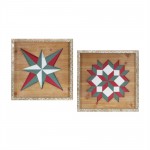 Quilt Square Plaque (Set Of 2) 16.5"Sq Wood