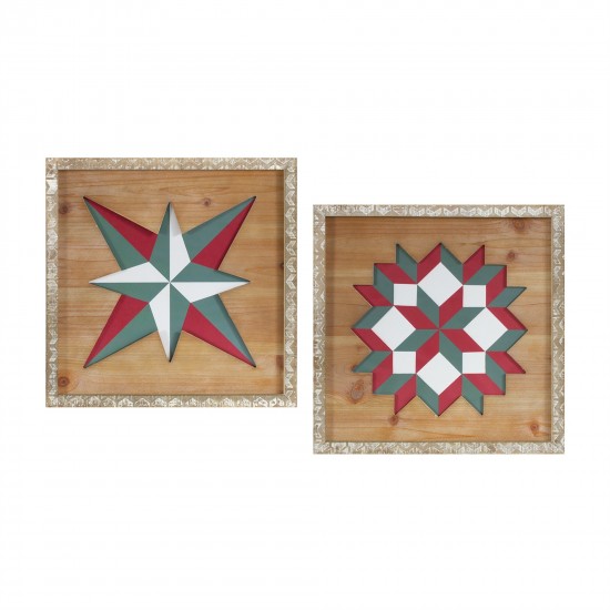 Quilt Square Plaque (Set Of 2) 16.5"Sq Wood