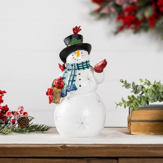 Led Snowman W/Cardinals 10.5"H Resin 3 Aaa Batteries Not Included