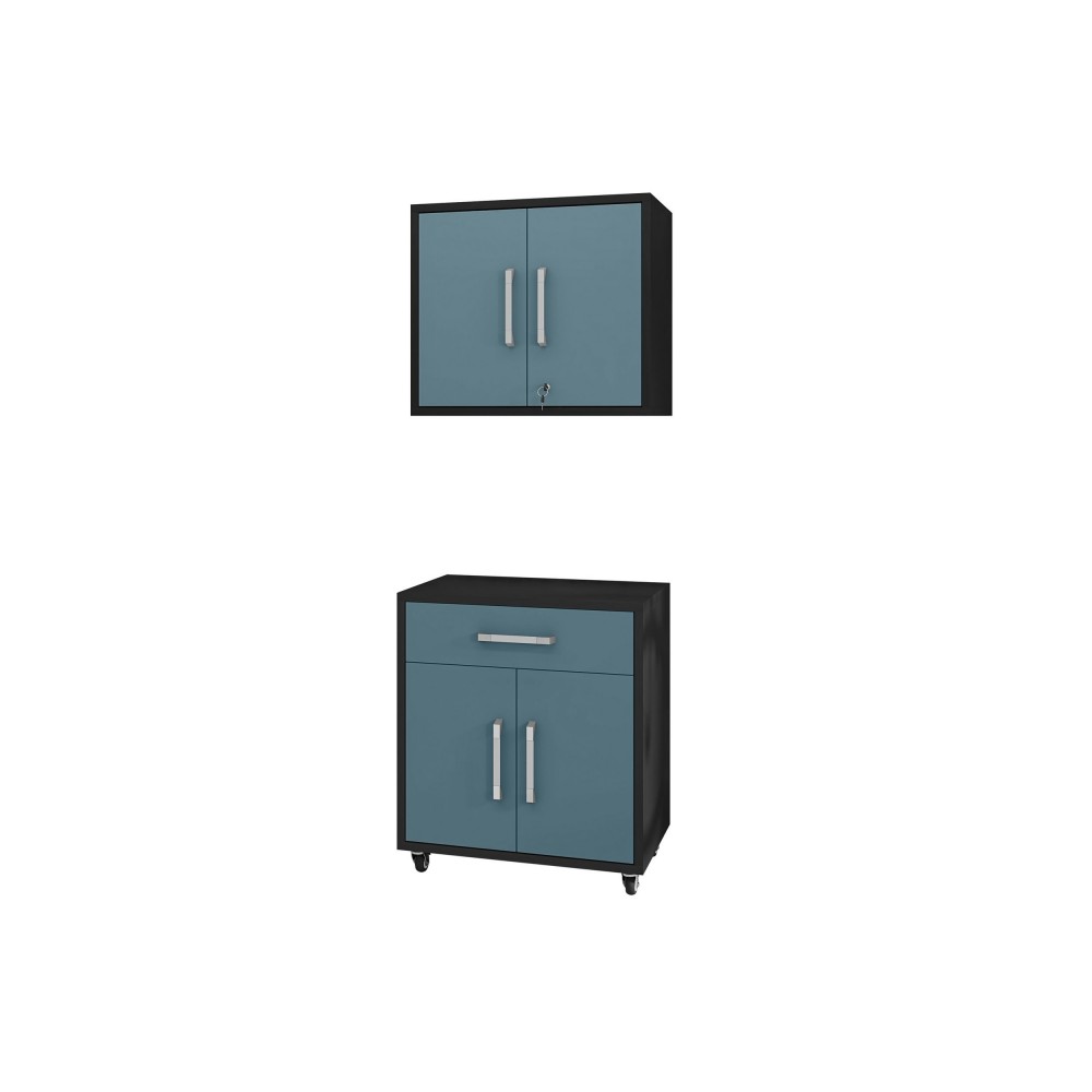 Eiffel 2-Piece Storage Garage Set in Matte Black and Aqua Blue Eiffel 2-Piece Storage Garage Set in Matte Black and Aqua Blue