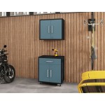Eiffel 2-Piece Storage Garage Set in Matte Black and Aqua Blue