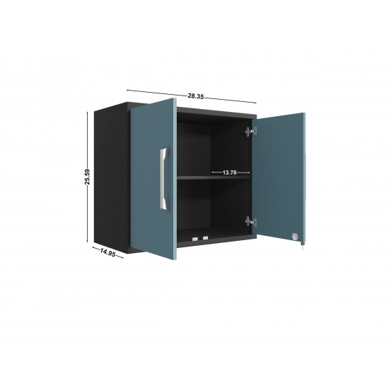 Eiffel 2-Piece Storage Garage Set in Matte Black and Aqua Blue