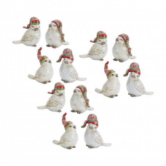 Bird W/Stocking Hat (Set Of 12) 3"H, 3"H, 3.5"H, 3.75"H Resin