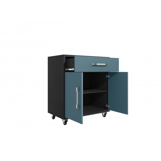 Eiffel 2-Piece Storage Garage Set in Matte Black and Aqua Blue