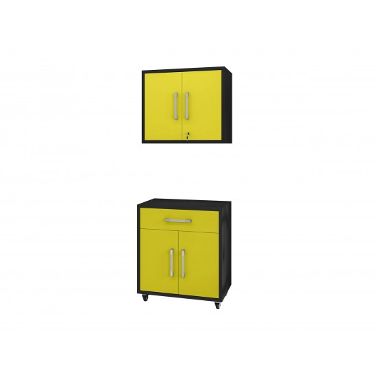 Eiffel 2-Piece Storage Garage Set in Matte Black and Yellow