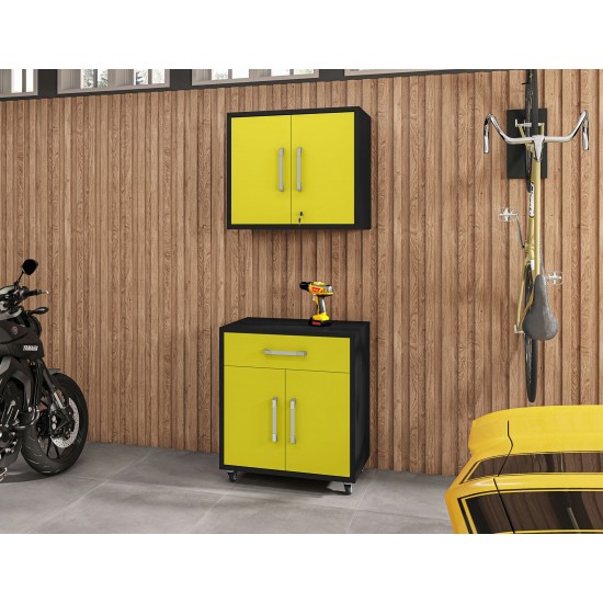 Eiffel 2-Piece Storage Garage Set in Matte Black and Yellow