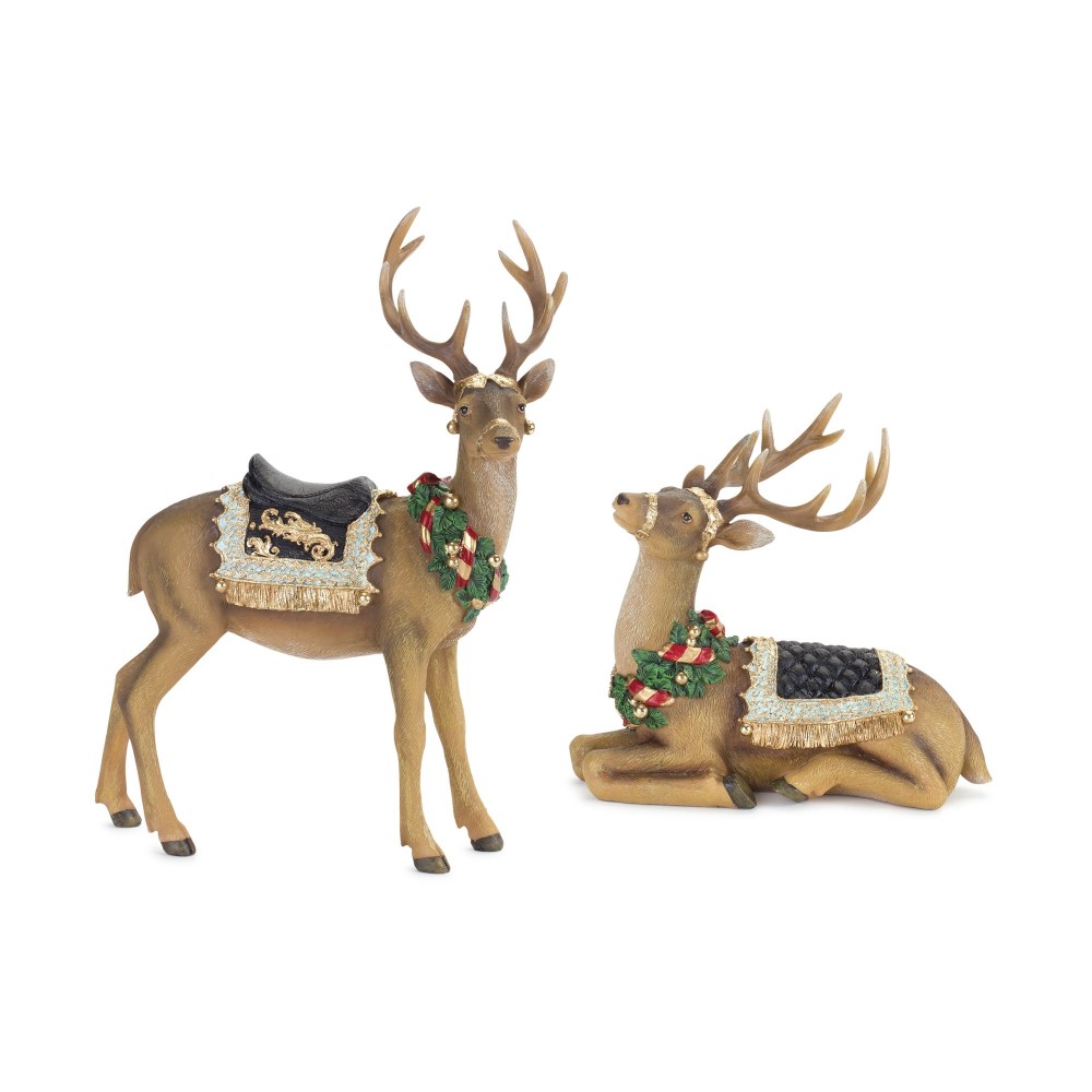 Deer (Set Of 2) 10"L x 9.5"H, 11.5"L x 15.75"H Resin