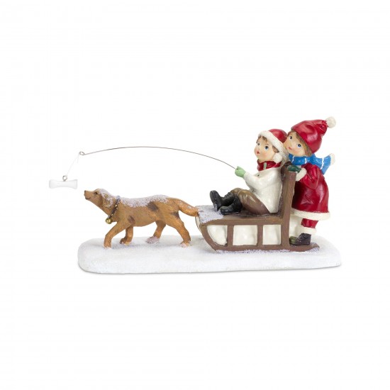 Children On Sled 9.5"L x 5.75"H Resin