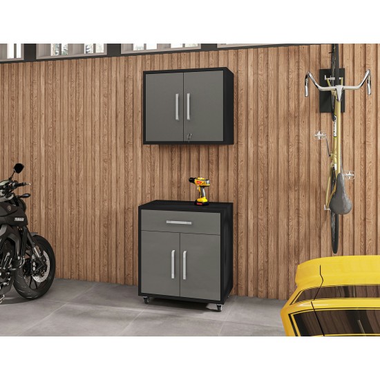 Eiffel 2-Piece Storage Garage Set in Matte Black and Grey