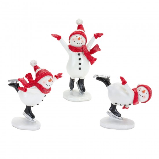 Snowman On Skates (Set Of 3) 4"H, 5"H, 5.5"H Resin