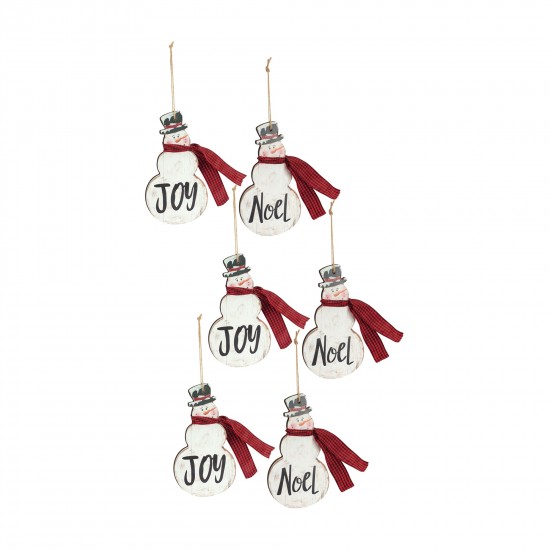Joy And Noel Snowman Ornament (Set Of 6) 7.25"H Mdf