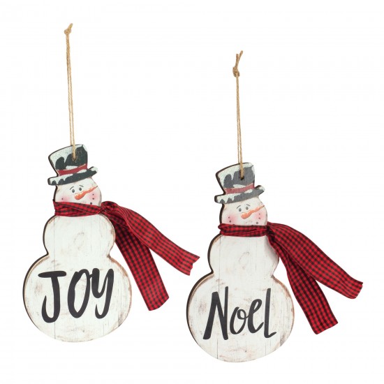Joy And Noel Snowman Ornament (Set Of 6) 7.25"H Mdf