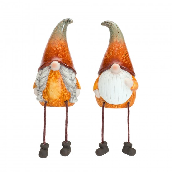 Pumpkin Gnome W/Dangle Legs (Set Of 2) 8"H Terra Cotta