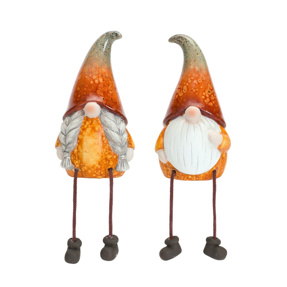 Pumpkin Gnome W/Dangle Legs (Set Of 2) 8"H Terra Cotta Pumpkin Gnome W/Dangle Legs (Set Of 2) 8"H Terra Cotta