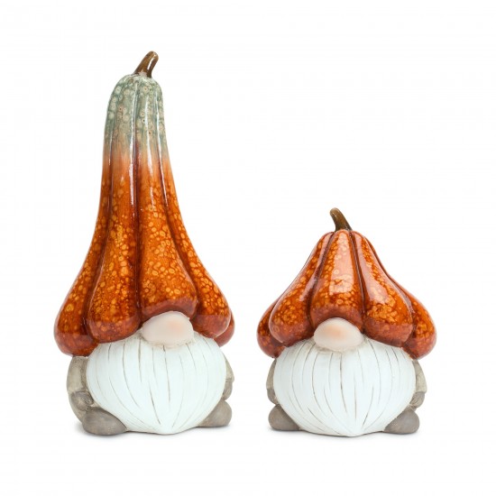 Gnome W/Pumpkin Hat (Set Of 2) 6.5"H, 11"H Terra Cotta