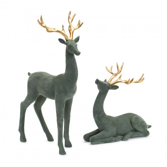 Flocked Deer (Set Of 2) 10"L x 10"H, 10"L x 19"H Resin