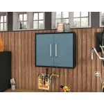 Eiffel Floating Garage Cabinet in Matte Black and Aqua Blue (Set of 2)