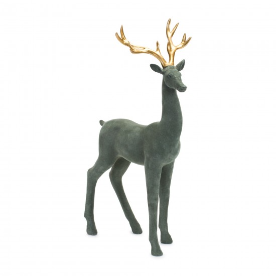 Flocked Deer (Set Of 2) 10"L x 10"H, 10"L x 19"H Resin