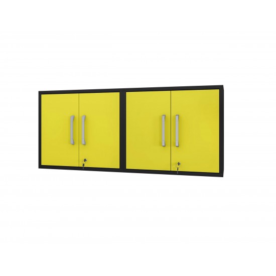 Eiffel Floating Garage Cabinet in Matte Black and Yellow (Set of 2)